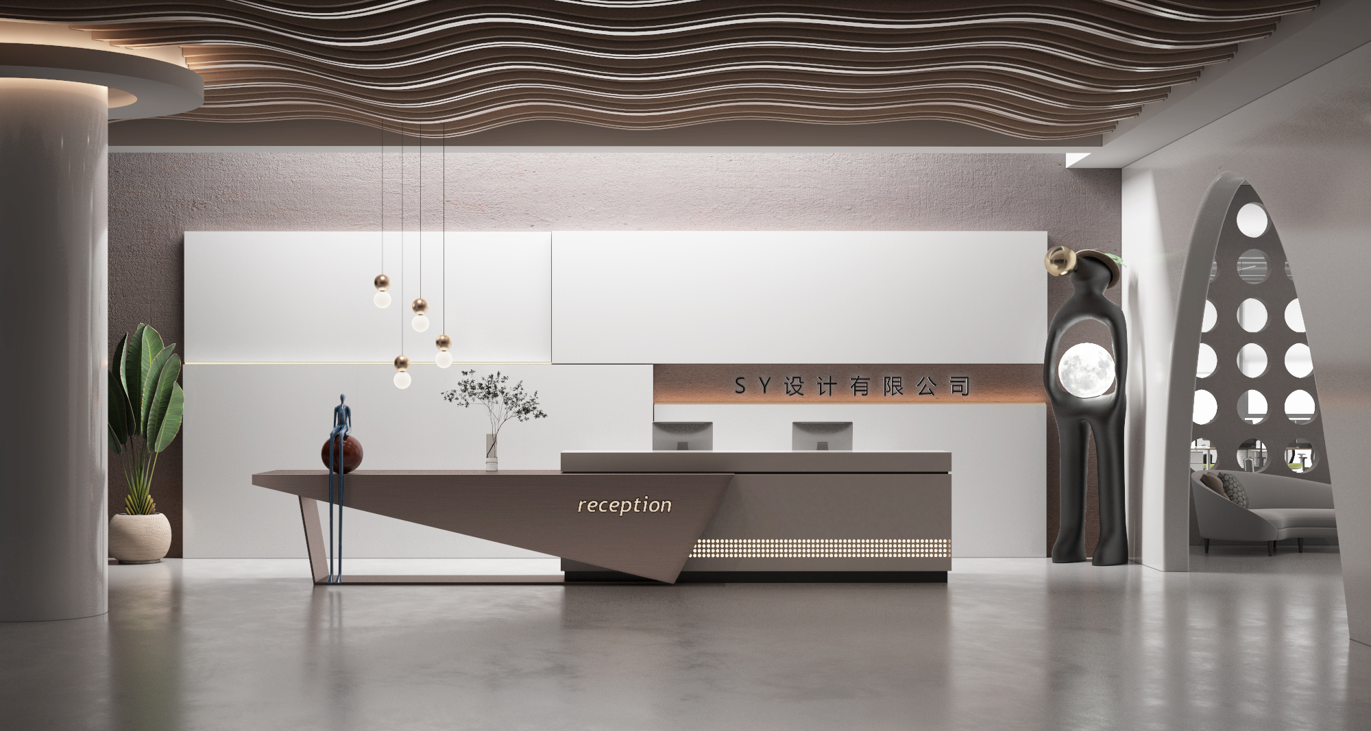 辦公室前臺(tái)背景墻裝修設(shè)計(jì)效果圖