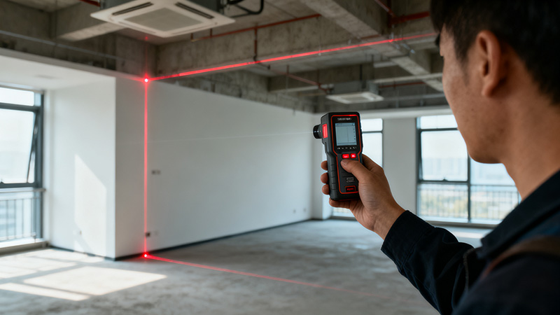 對辦公室裝修的區(qū)域進行尺寸測量